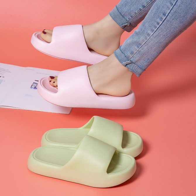 Unisex Thick Soled Anti-Skid Silent Bathroom Slippers Solid Color Home Eva Indoor Soft Shoes Couple Women Men Slippers Slides - Image 2