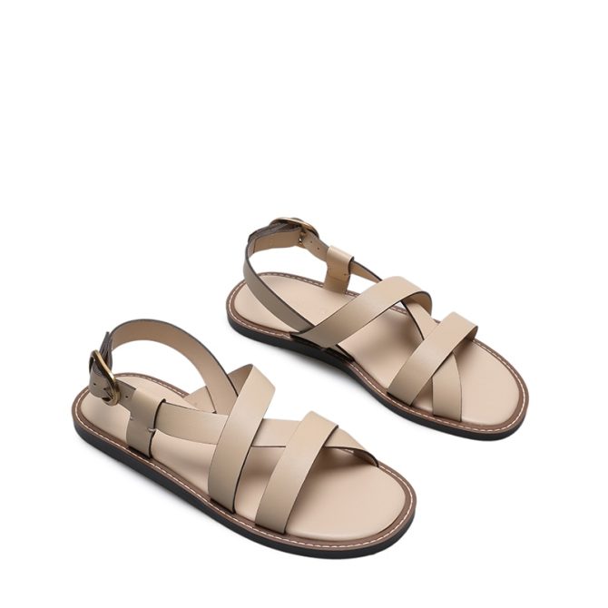 2023 New Spring Summer Fashion Leather Cross Belt Design Open Toe Roman Sandals - Image 2