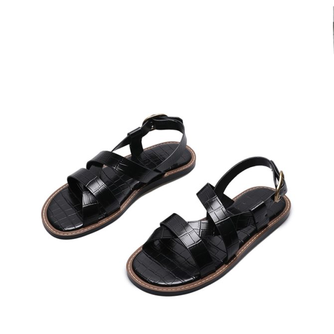 2023 New Spring Summer Fashion Leather Cross Belt Design Open Toe Roman Sandals - Image 3