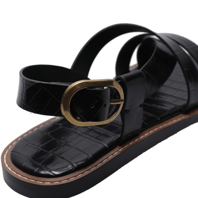 2023 New Spring Summer Fashion Leather Cross Belt Design Open Toe Roman Sandals - Image 5