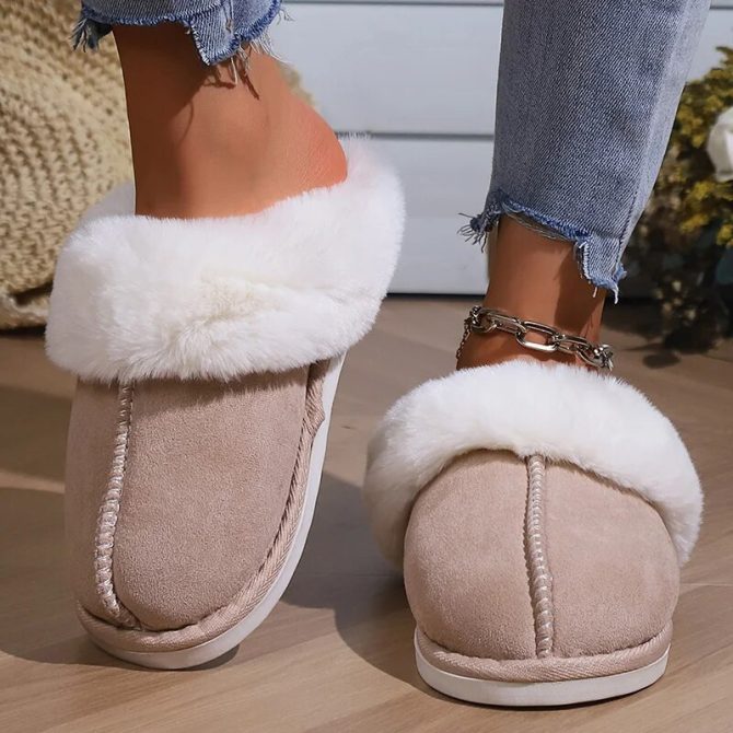 2023 Winter Warm Fluffy Fur Slippers Women Thicken Plush Indoor Couple Cotton Slippers Faux Suede Non-Slip Flat Home Furry Shoes - Image 2