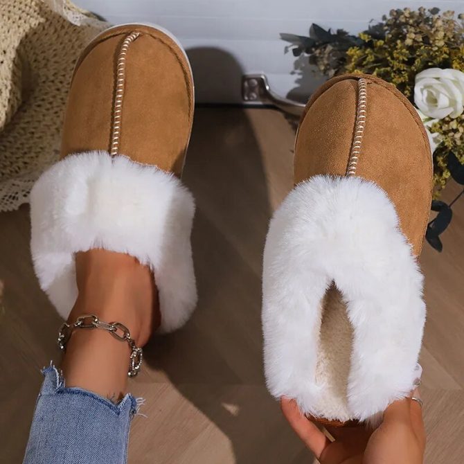 2023 Winter Warm Fluffy Fur Slippers Women Thicken Plush Indoor Couple Cotton Slippers Faux Suede Non-Slip Flat Home Furry Shoes - Image 3