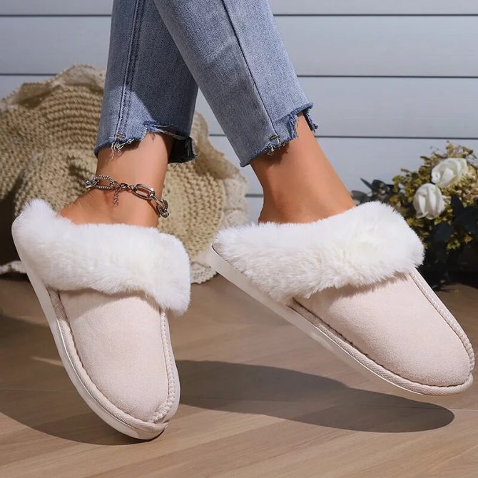 2023 Winter Warm Fluffy Fur Slippers Women Thicken Plush Indoor Couple Cotton Slippers Faux Suede Non-Slip Flat Home Furry Shoes - Image 4
