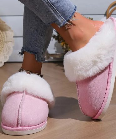 2023 Winter Warm Fluffy Fur Slippers Women Thicken Plush Indoor Couple Cotton Slippers Faux Suede Non-Slip Flat Home Furry Shoes