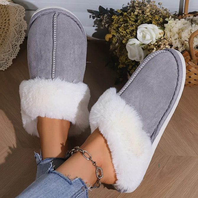 2023 Winter Warm Fluffy Fur Slippers Women Thicken Plush Indoor Couple Cotton Slippers Faux Suede Non-Slip Flat Home Furry Shoes - Image 5