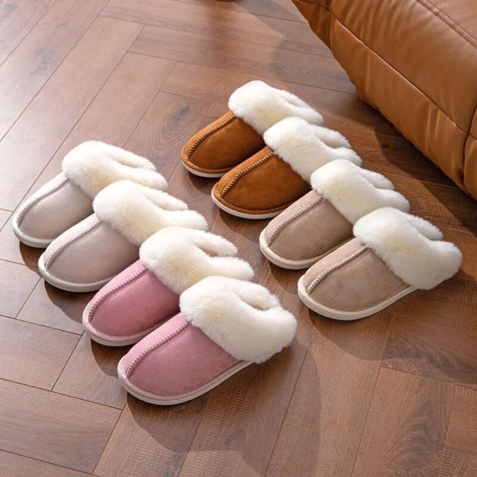 2023 Winter Warm Fluffy Fur Slippers Women Thicken Plush Indoor Couple Cotton Slippers Faux Suede Non-Slip Flat Home Furry Shoes - Image 6