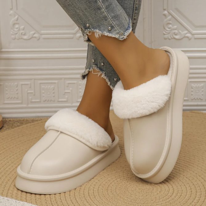 2023 Winter Warm Fur Home Slippers Women Platform Anti-Slip Short Plush Slippers Woman Closed Toe Waterproof Indoor Cotton Shoes - Image 2