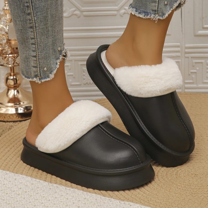 2023 Winter Warm Fur Home Slippers Women Platform Anti-Slip Short Plush Slippers Woman Closed Toe Waterproof Indoor Cotton Shoes - Image 4