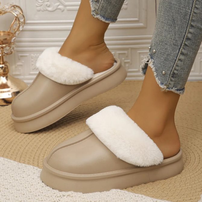 2023 Winter Warm Fur Home Slippers Women Platform Anti-Slip Short Plush Slippers Woman Closed Toe Waterproof Indoor Cotton Shoes - Image 5