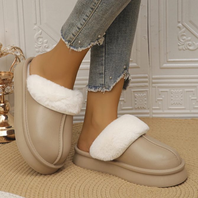 2023 Winter Warm Fur Home Slippers Women Platform Anti-Slip Short Plush Slippers Woman Closed Toe Waterproof Indoor Cotton Shoes - Image 6