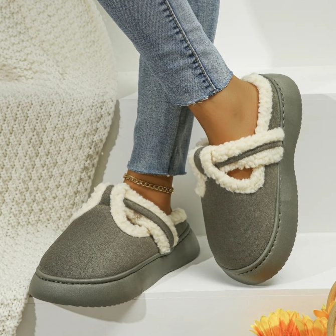 Keep Warm Lamb Wool Home Slippers Women Thicken Plush Platform Winter Shoes Woman Faux Suede Closed Toe Indoor Cotton Slippers - Image 3