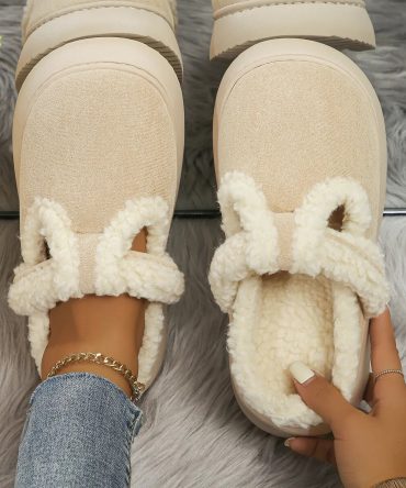 Keep Warm Lamb Wool Home Slippers Women Thicken Plush Platform Winter Shoes Woman Faux Suede Closed Toe Indoor Cotton Slippers