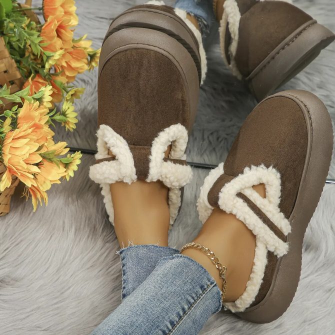Keep Warm Lamb Wool Home Slippers Women Thicken Plush Platform Winter Shoes Woman Faux Suede Closed Toe Indoor Cotton Slippers - Image 5